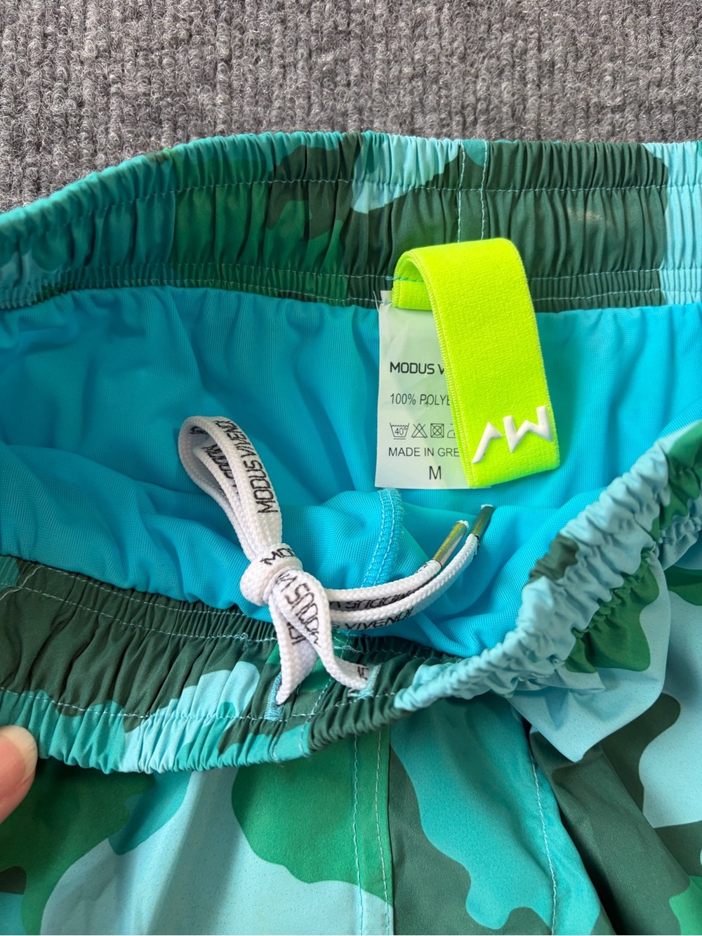 Modus Vivendi Mens M Swim Shorts Green Aqua Camo Made in Greece NWOT - Picture 2 of 6